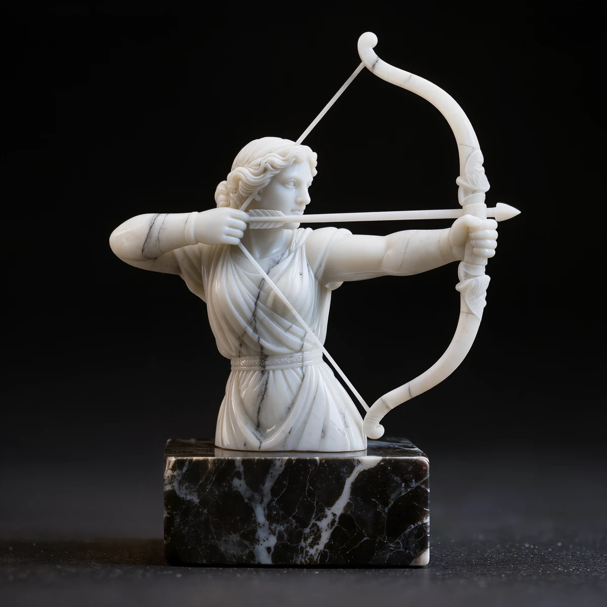 A marble archer drawing a bow